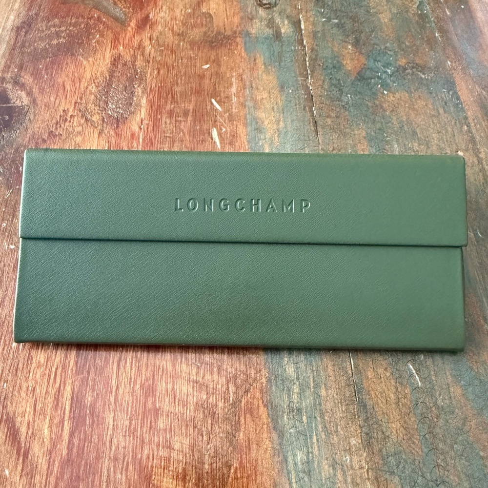 NWOT Longchamp green leather foldable sunglass case - Picture 2 of 5